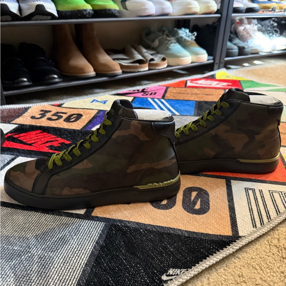 Men's High-Top Coach Sneakers with Green Accents - Picture 2 of 3